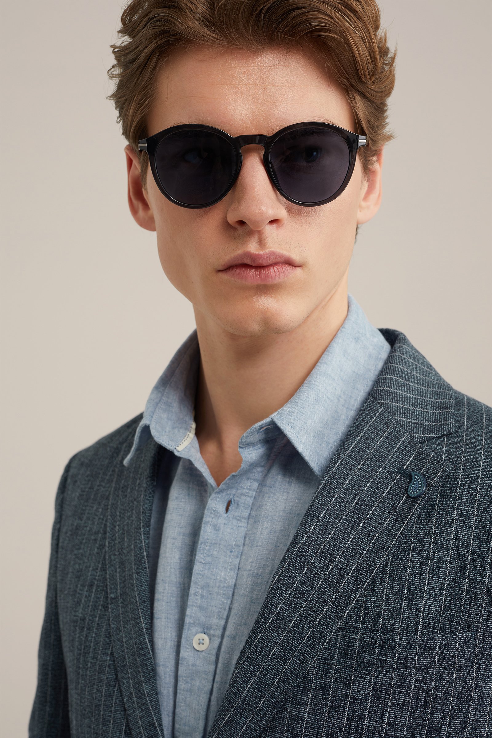 slim fit blazer van een linnenmix WE Fashion Grijsblauw