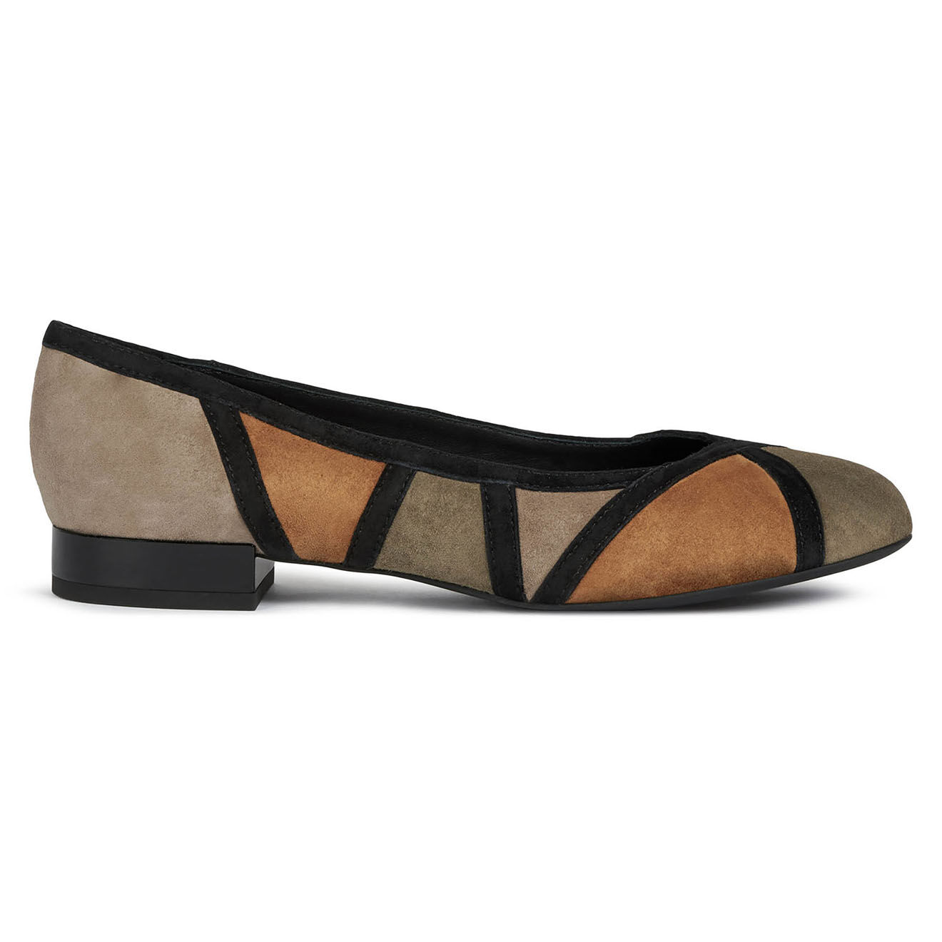 Geox Ballerines en Velours de Cuir Wistrey olive/cognac