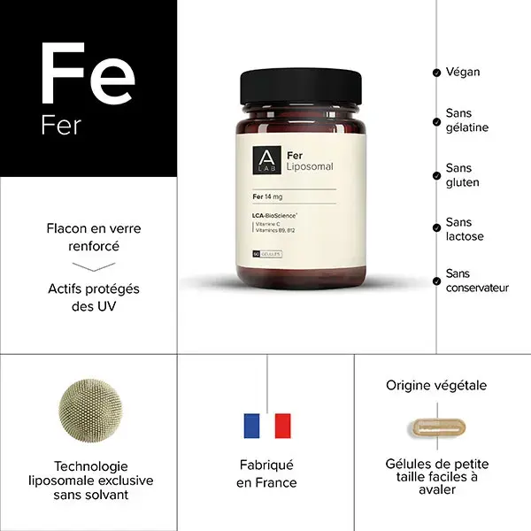 Ferro Lipossomal A-Lab 14 mg - Antifadiga, Imunidade, Deficiência, Energia - 60 cápsulas