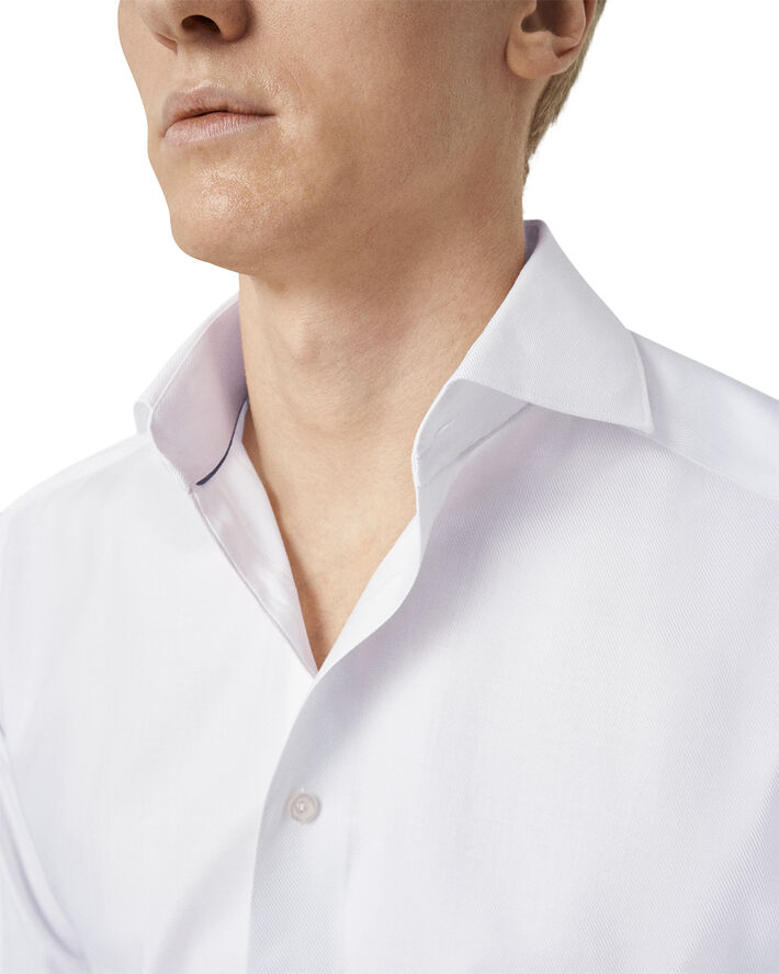 ETON Slim Fit White Melange Semi Solid Fine Twill Shirt Hvid