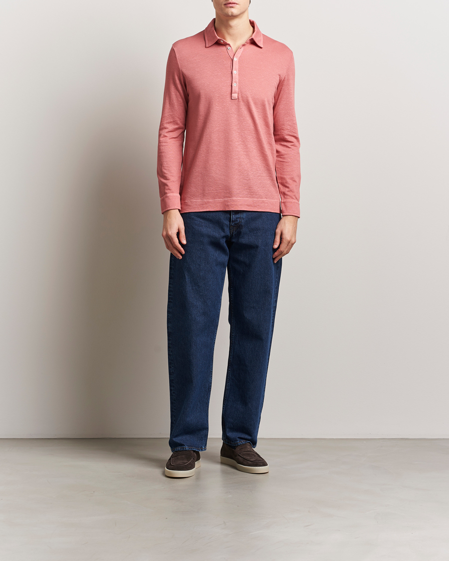 Massimo Alba Raya Long Sleeve Polo Coral