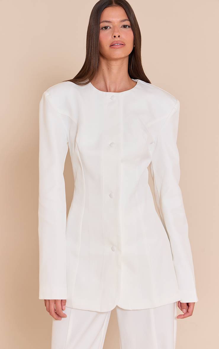 Blanc Blazer Ajusté Cintré Moutarde Foncé