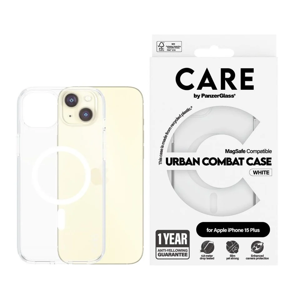 CARE by PanzerGlass - Case Transparent Med Hvid MagSafe - iPhone 15 Plus
