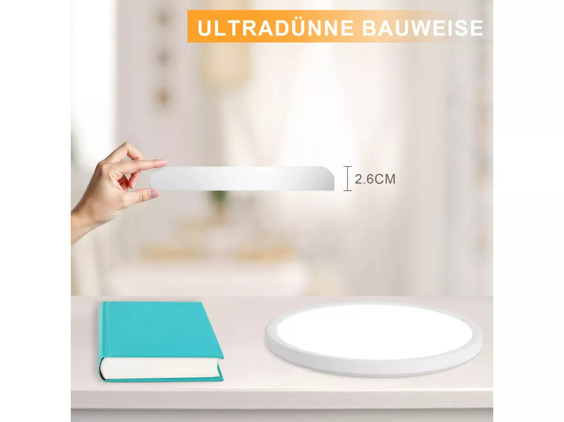 NETTLIFE Plafonnier LED Salle de bain Plat 30CM 24W Rond Blanc Plafonnier Cuisine Non-variable