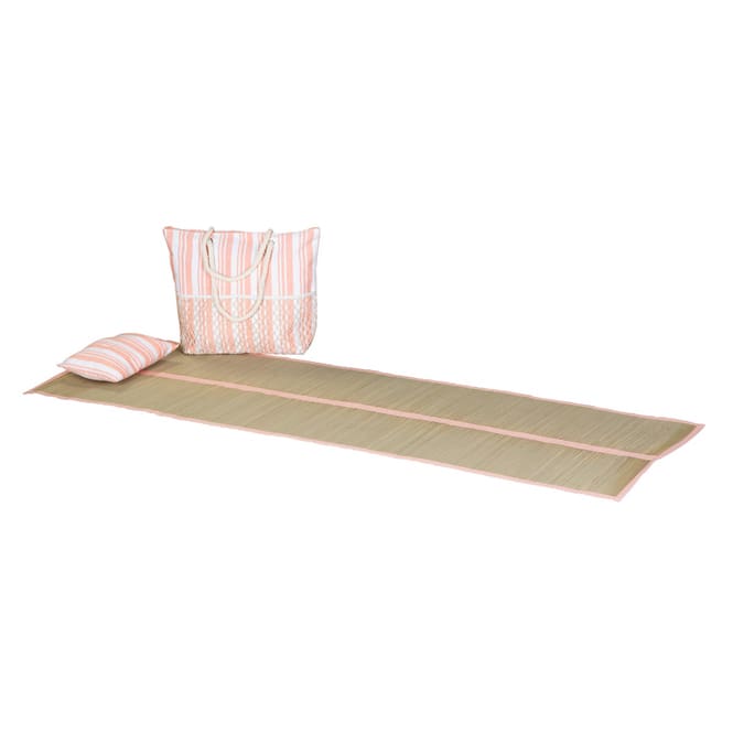 Strandtasche mit Strandmatte - rosa/weiß - aus Textil - ca. 38 x 14 x 40 cm