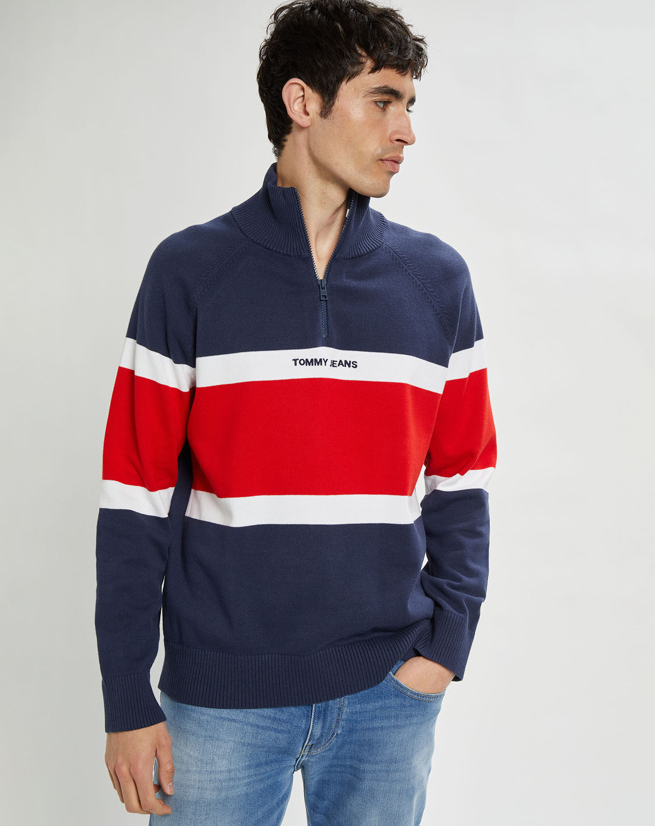 Tommy Jeans Pull colorblock bleu/rouge
