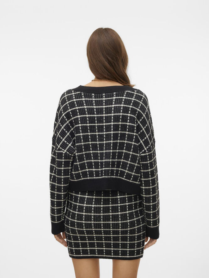 Vero Moda VMKIA LS V-NECK CROP CARDIGAN CO BO Black/w. birch