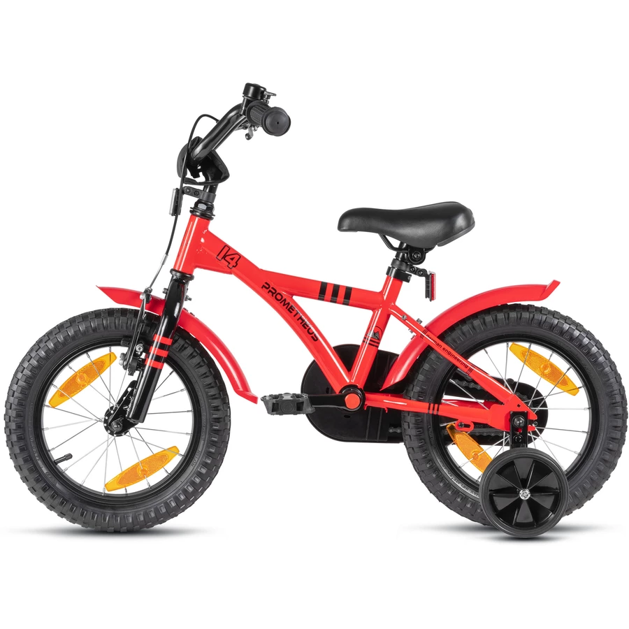PROMETHEUS BICYCLES® HAWK Kinderfahrrad 14 , Rot-Schwarz mit Stützrädern