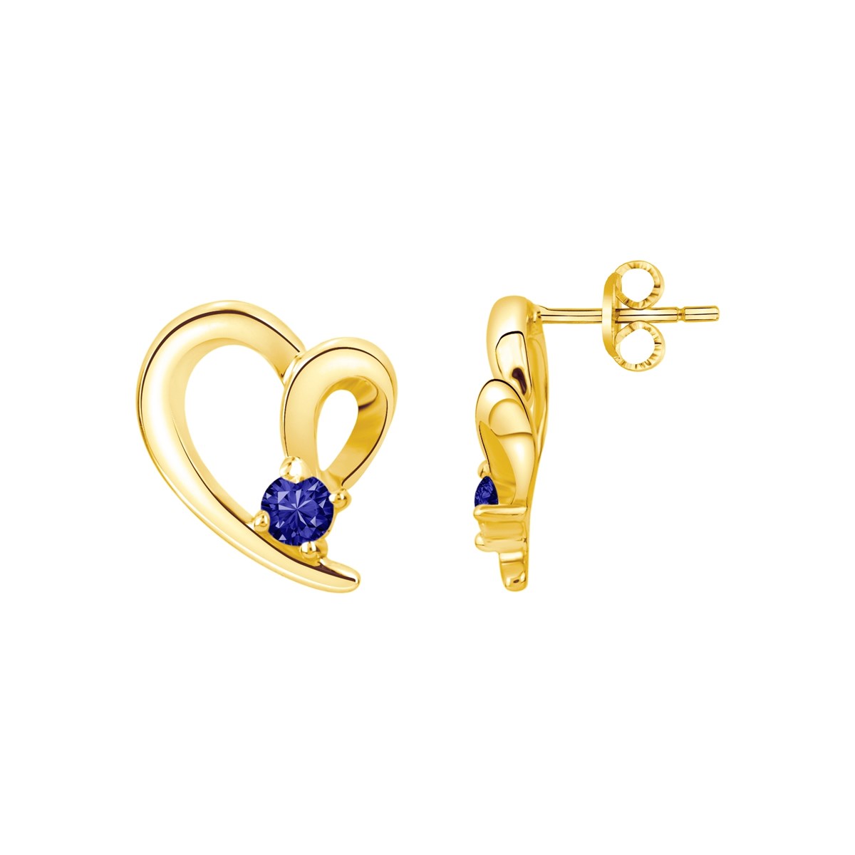 Boucles d'oreilles clous en Plaqué Or avec spinelle bleu saphir