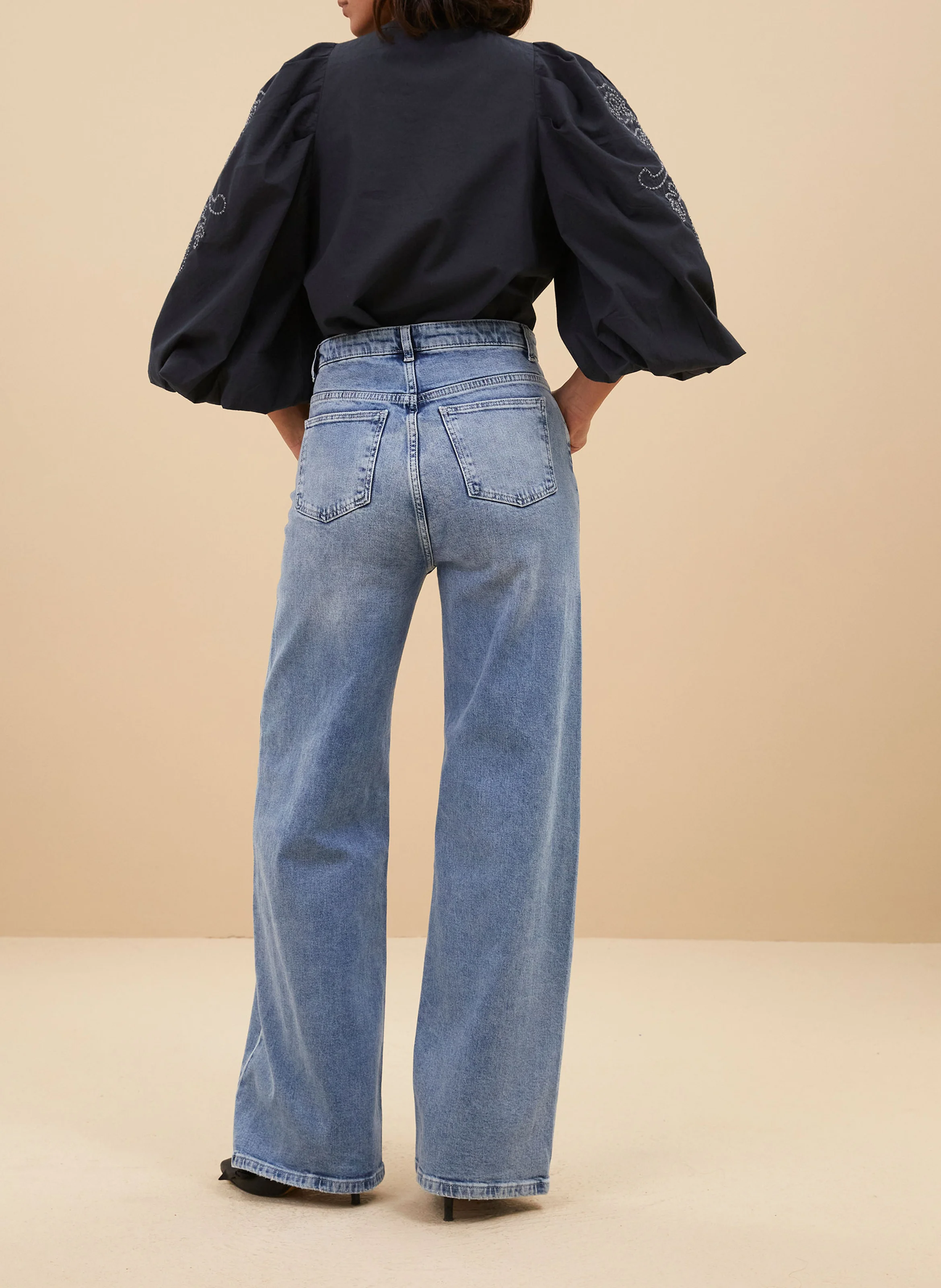 ZIGGY - Blouse col rond brodée en coton| Bleu