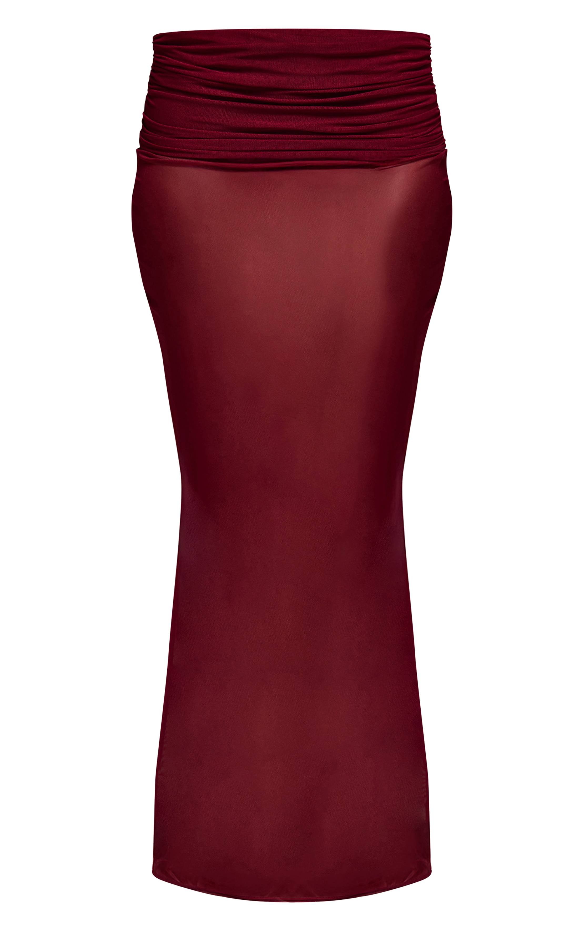 Rouge Vin Jupe Longue En Mesh Avec Détail Drapé Extrême