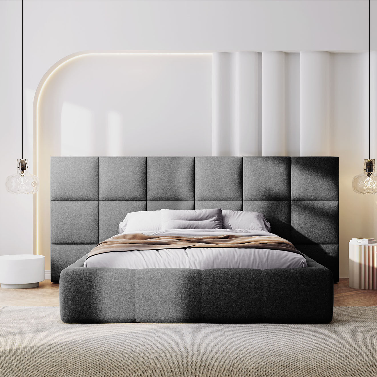 Maison Héritage Lit avec coffre de rangement Isa gris foncé - 230x250x125 cm