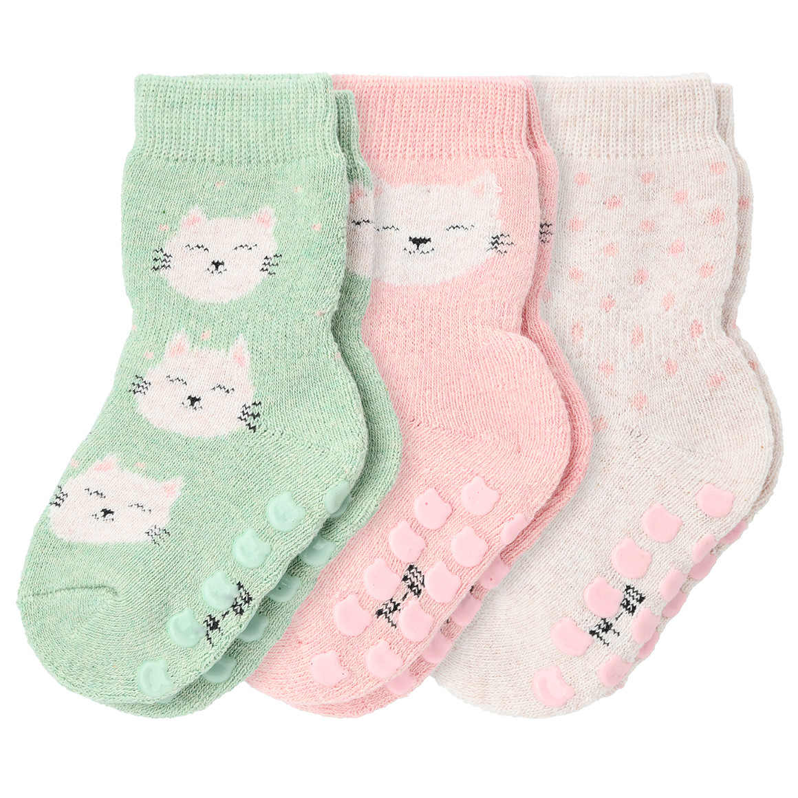 Topomini 3 Paar Baby Stoppersocken mit Frottee rosa / creme / hellgrün