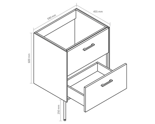 Onderkast met verschillende poothoogtes (B x H x D): 60 x 85 x 45,5 cm, frontkleur: groen