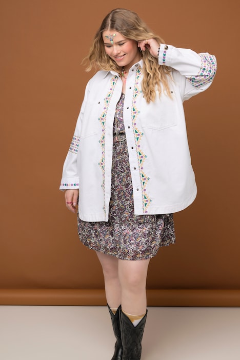 Jeansjacke, oversized, Stickerei, Langarm