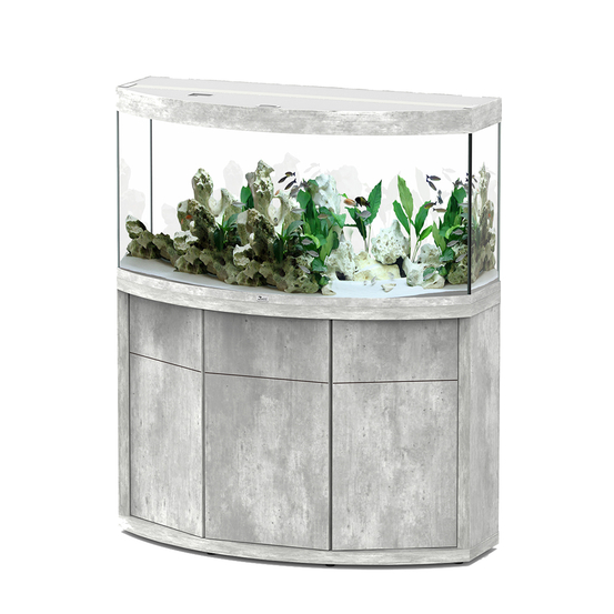 Aquarium et Meuble 3 portes Sublime Horizon Led Béton L.120,4x P.49cm