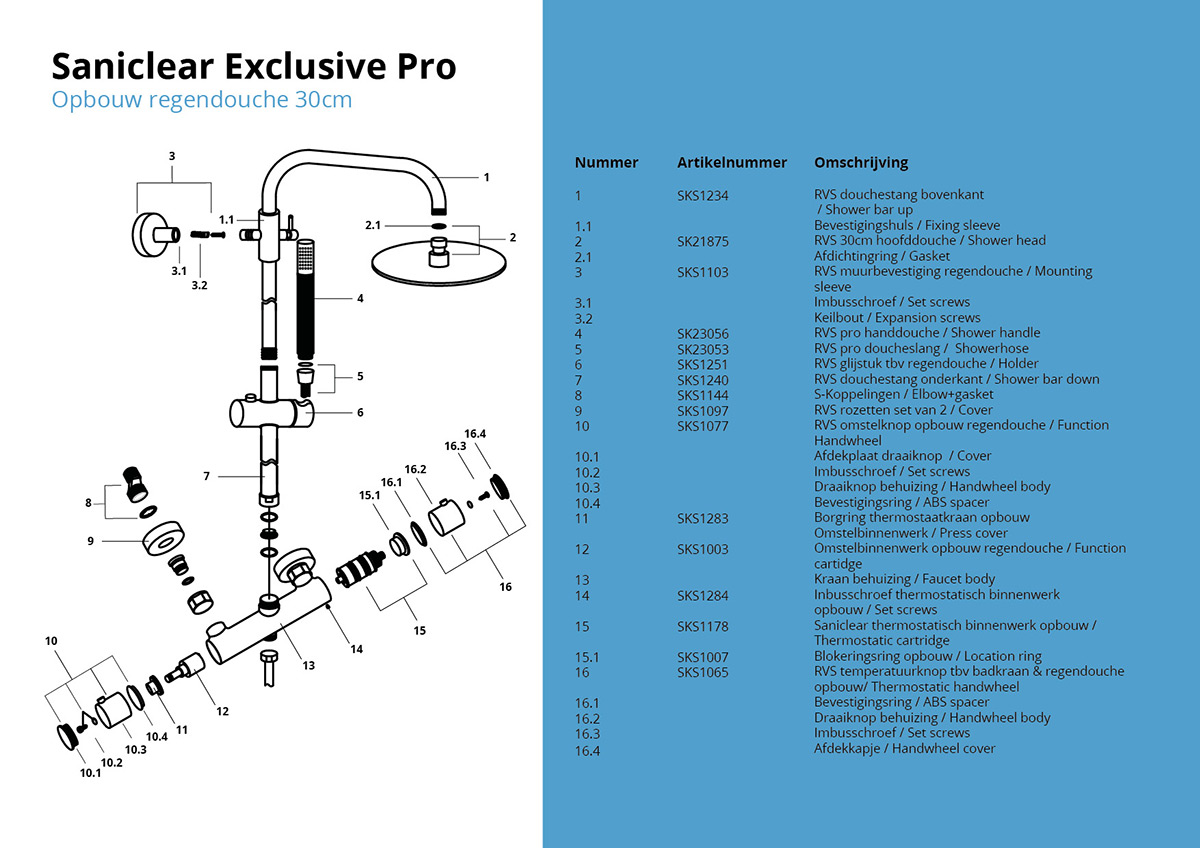 Saniclear Exclusive Pro volledig 304 RVS regendouche opbouw 30cm zwart