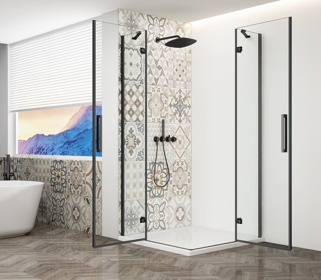 Gelco Trinity douchecabine met hoekinstap 100x100cm helder glas zwart mat