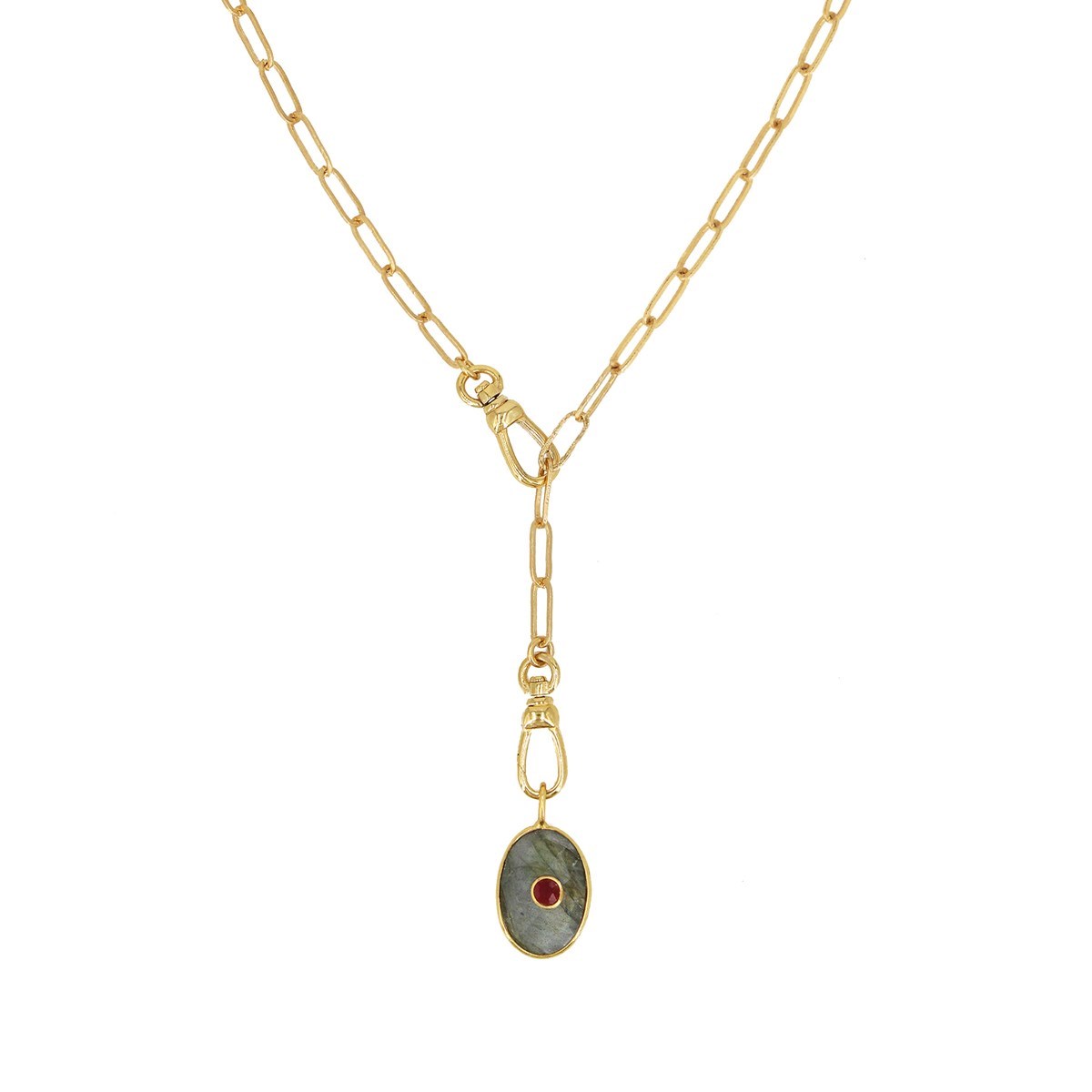 Sautoir oeil labradorite doré à l'or fin 24k DEVA