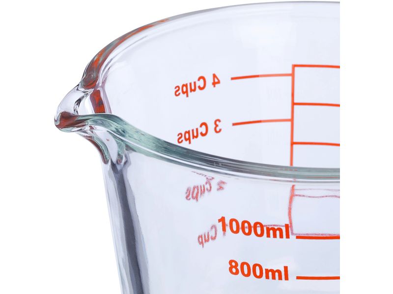 relaxdays Messbecher 1 L, Rot/Transparent Glasmessbecher