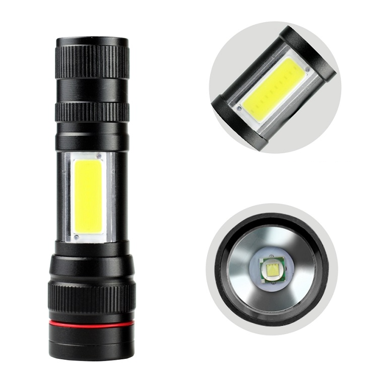(2er Set) 800LM LED Aluminium USB Mini Taschenlampen - Schwarz