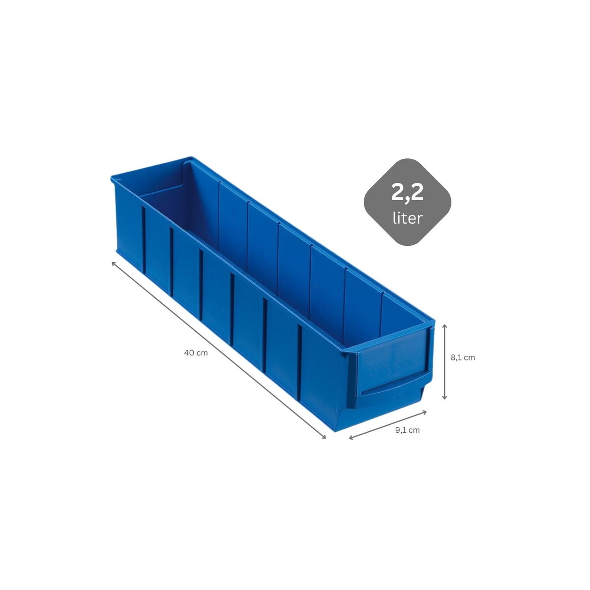 PROREGAL Value Pack 5 x Blauwe industriële doos 400 S HxBxD 8,1 x 9,1 x 40 cm 2,2 liter opbergdoos assortimentsdoos kleine onderdelendoos