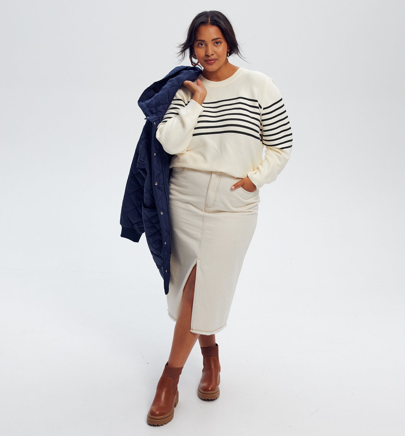 Pull marin Femme - Rayé marine