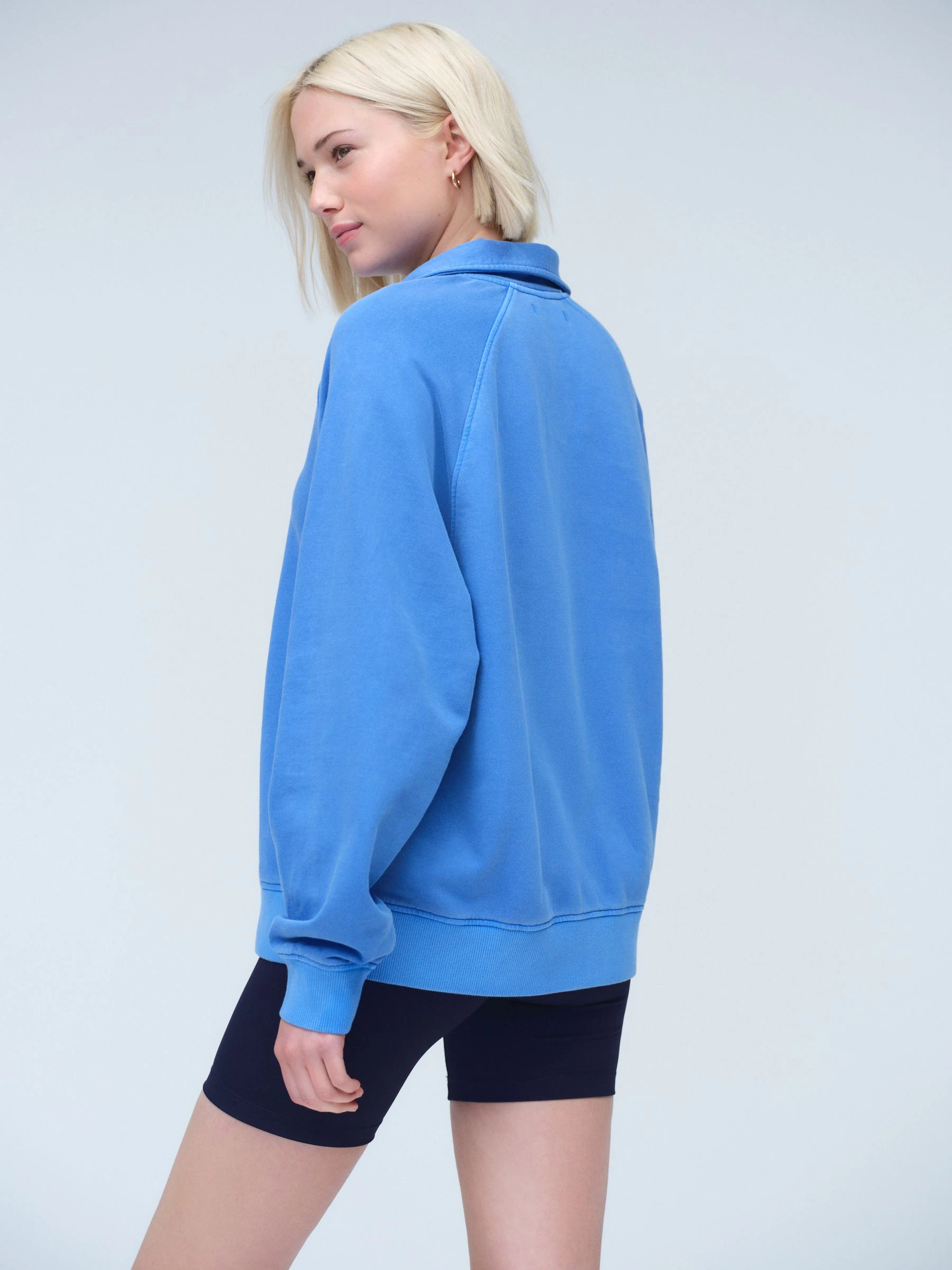 Kobaltblauw - Rugby Loopback Polo Collard Sweatshirt met lange mouwen