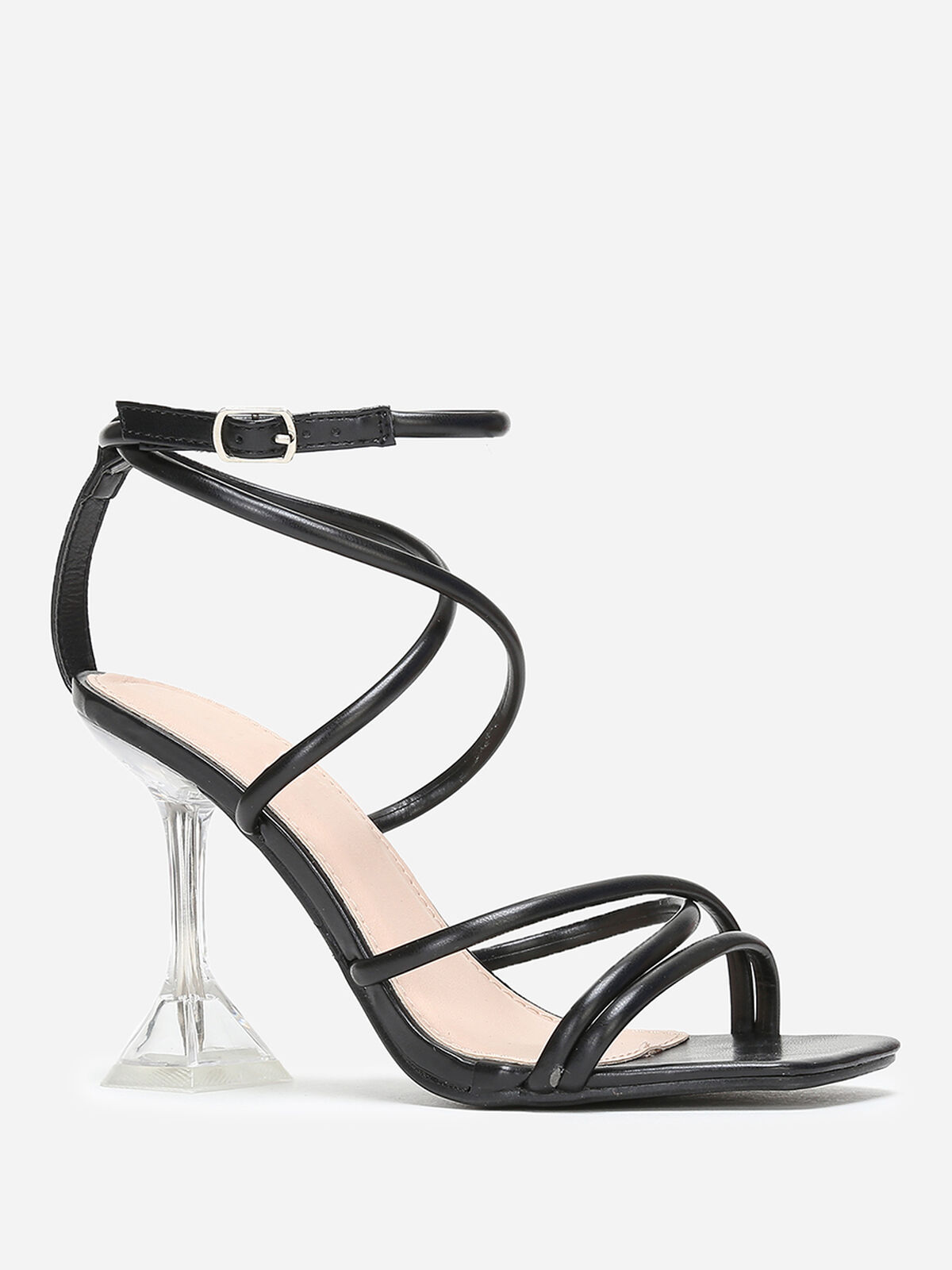 Sandales à talon bobine transparent- Noir
