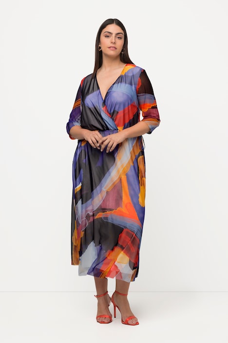 Midikleid, doppellagig, V-Ausschnitt, 3/4-Arm