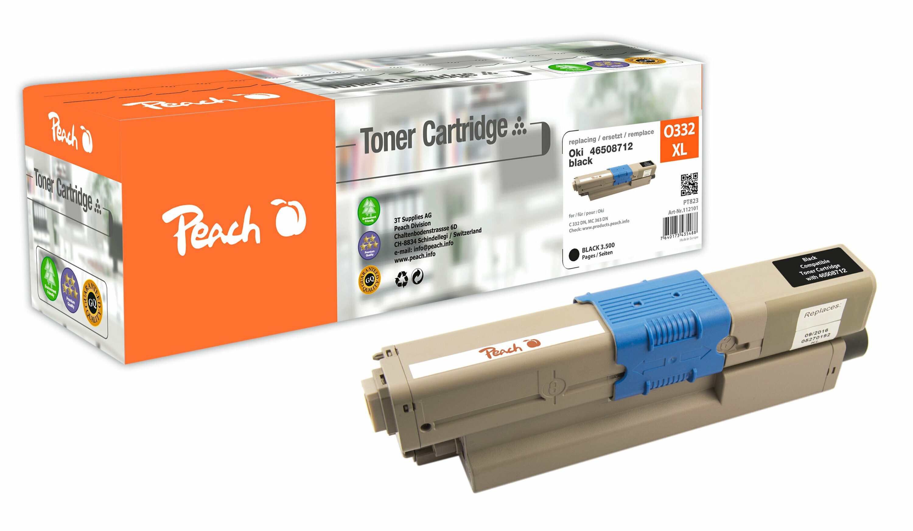Peach O4650-87 Toner XL bk ersetzt OKI 46508712 für z.B. OKI C 332 DN, OKI MC 363 DN, OKI MC 363 N, OKI MC 363 DNW, OKI C 332 DNw (wiederaufbereitet)