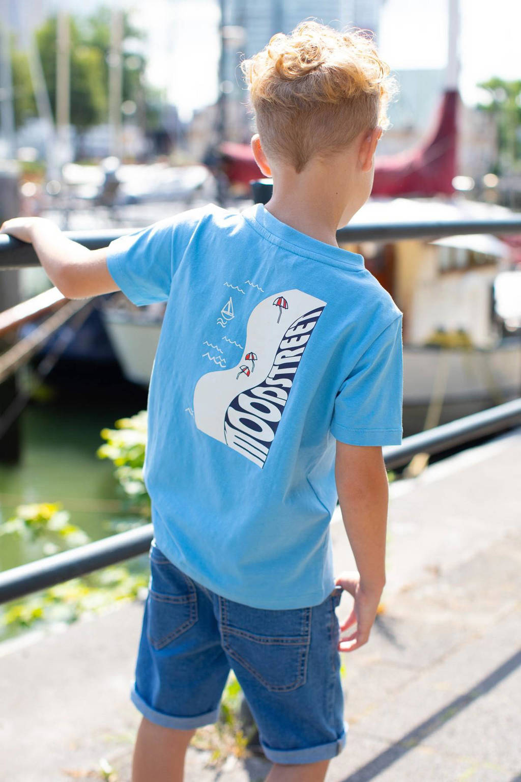 Moodstreet T-shirt met backprint lichtb lauw