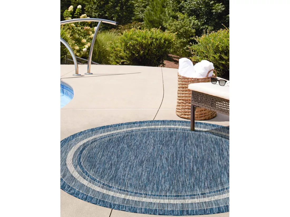 Tapis d'Extérieur - 122x122 - Bleu - Tulum Border