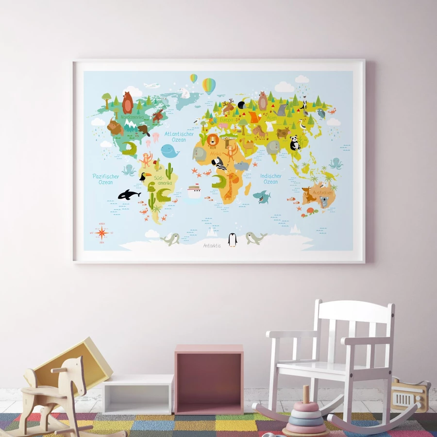 Nikima Poster Kinder Weltkarte modern - in 3 Größen bunt
