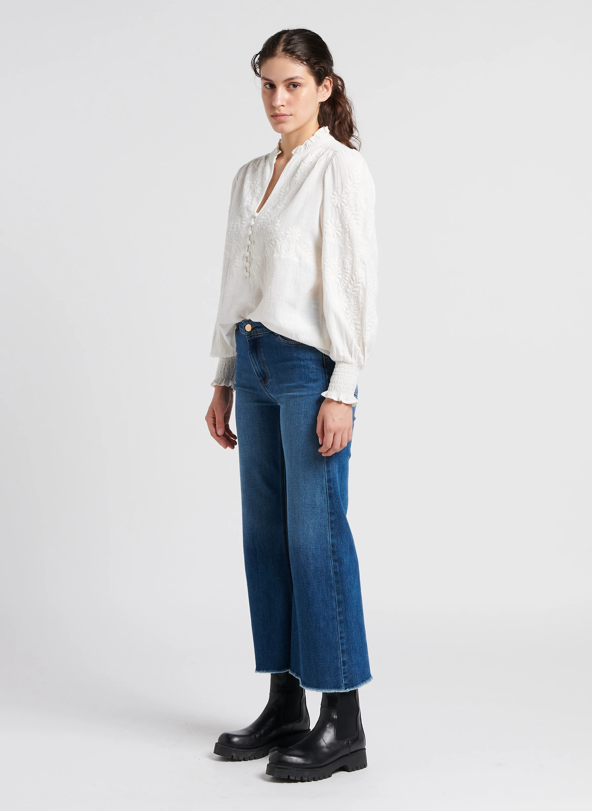 MALIA - Blouse brodée en coton | Blanc
