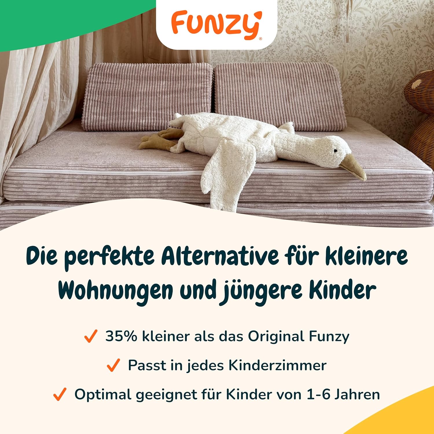 Funzy Mini Spielsofa für Kinder - Unser Mini für kreatives Spielen, Modulare Spielcouch, Waschbarer Bezug, Robust und Langlebig, Oeko-TEX 100 Zertifiziert mit 3 Jahren Garantie, Cord Koala Grau