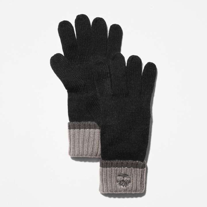 Conjunto de gorro e luvas unissex na cor preta.