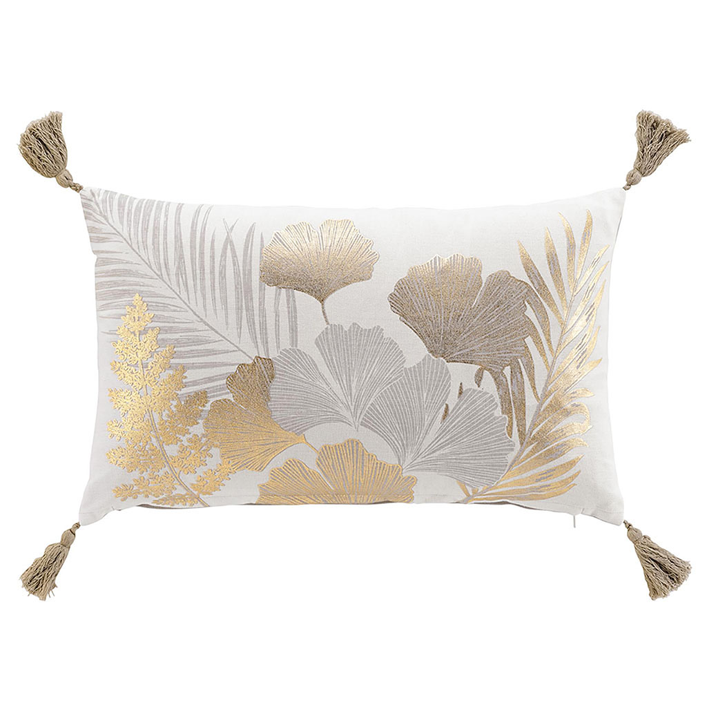 Coussin MELISSE poly coton pompons 30x50cm