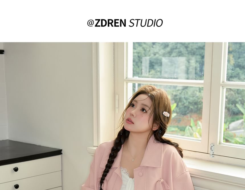 Zeedaren - Plus Size Kraag Effen Strik Knoop Jas