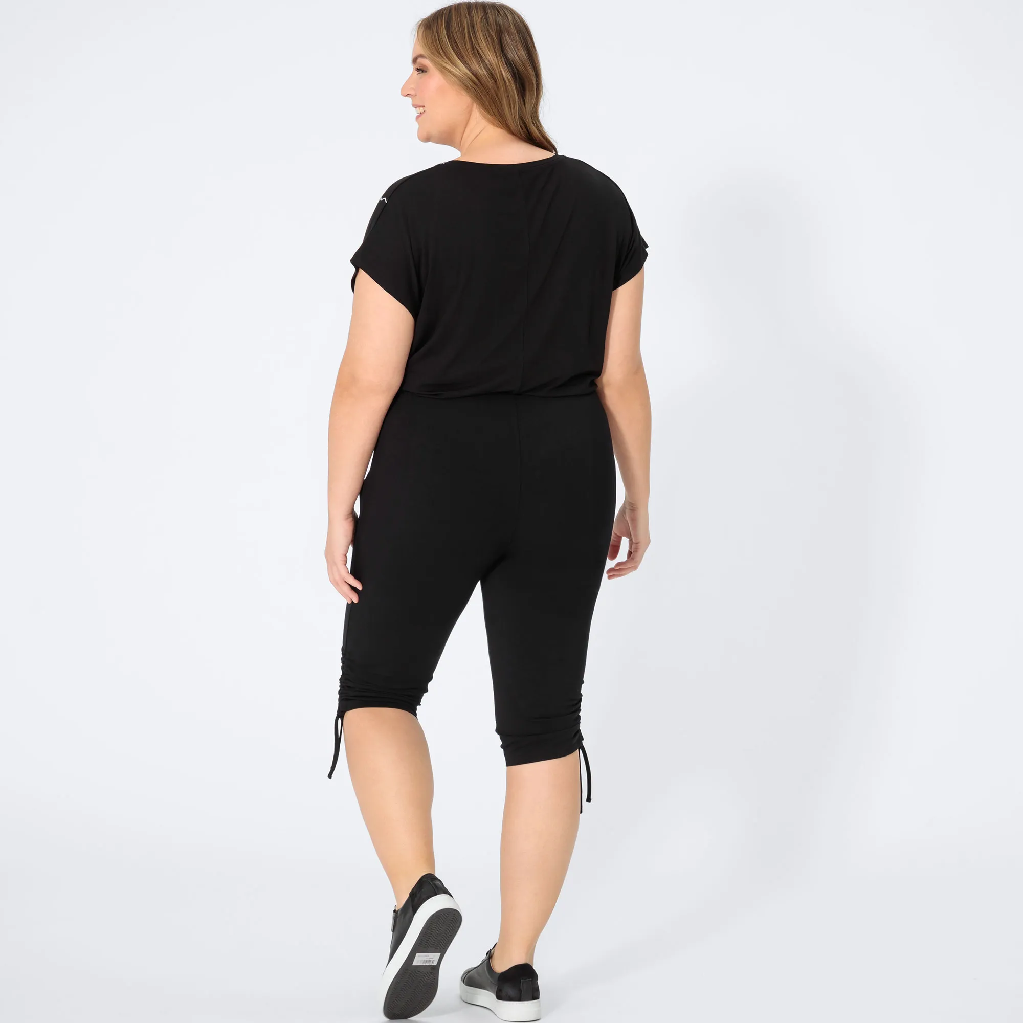 Damen-Caprileggings mit Raffung am Bein, große Größen