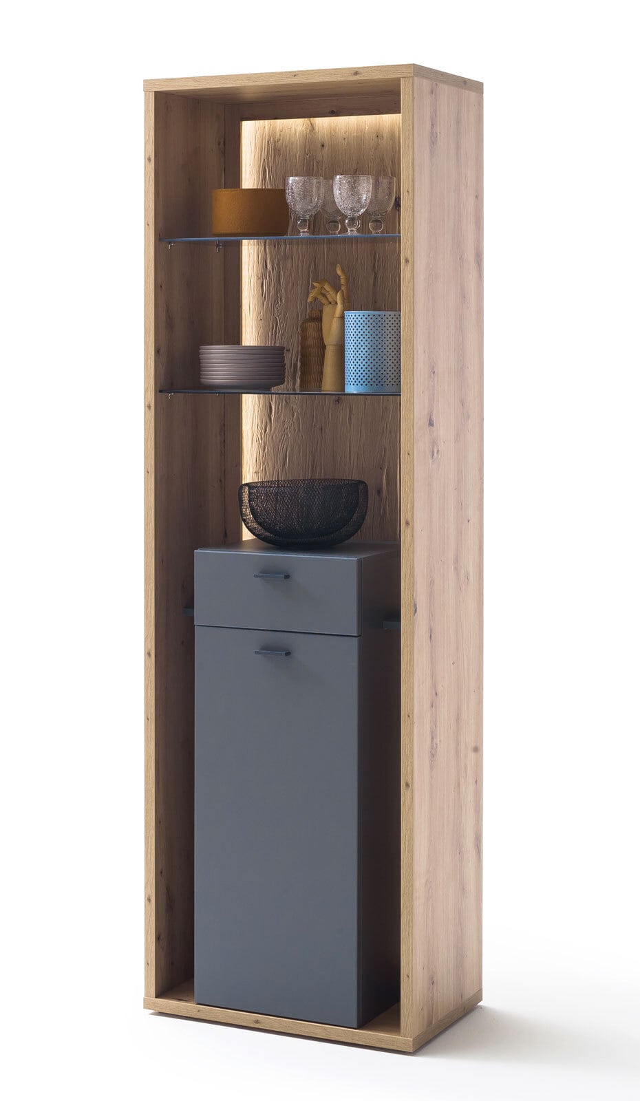 Vitrine LIZZANO 66 x 209 cm grau/ braun