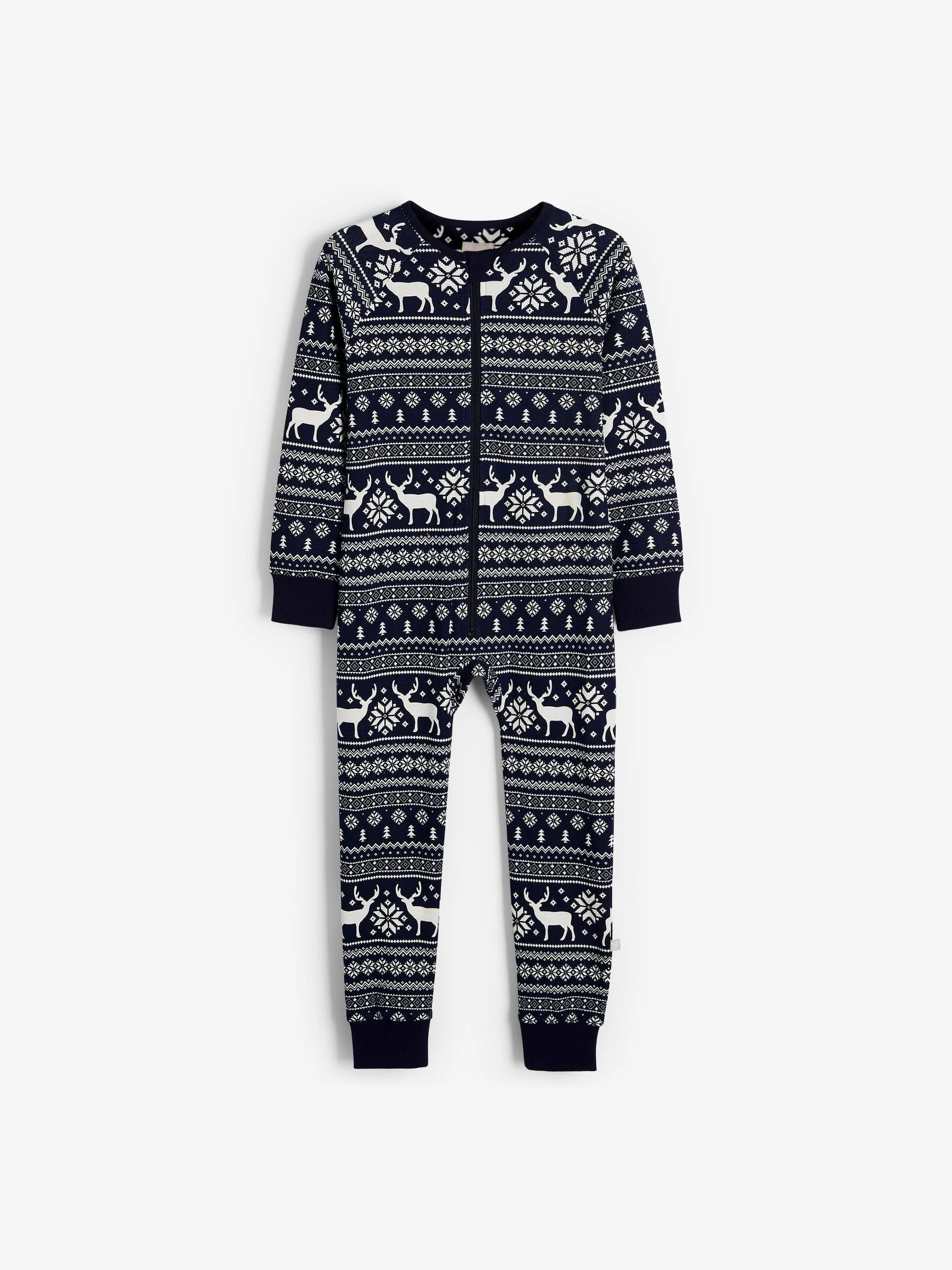 Blauw - The Little Tailor Kids Rendier kerstmis fair isle-patroon 100% katoen alles-in-één