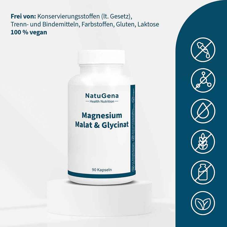 Magnesium-Malat & Glycinat hochdosiert + vegan Kapseln , 90 St