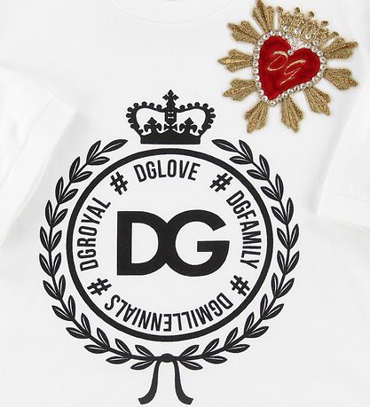 Dolce & Gabbana T-Shirt - Weiß m. Patch/Kristalle