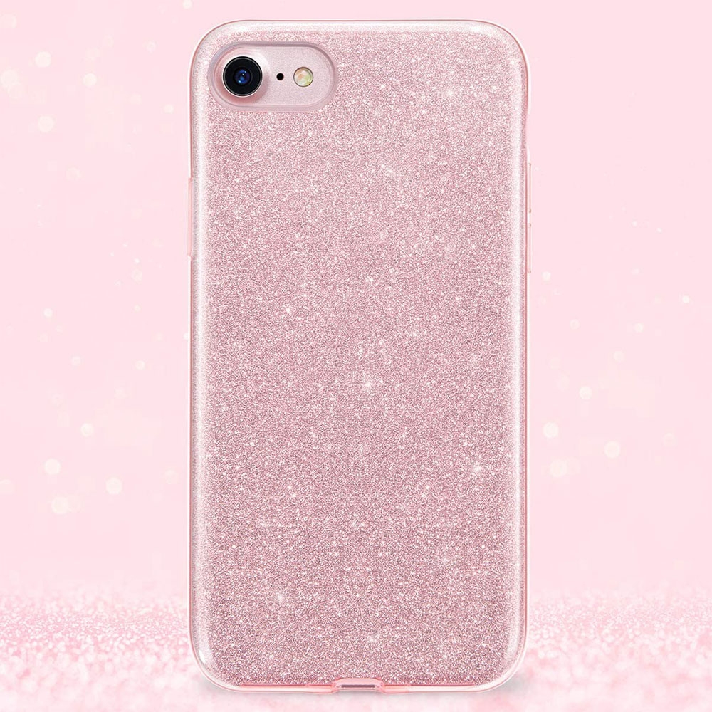 iPhone SE (2022/2020) / 8 / 7 Gummi Hülle   Hard Cover im Glitzer Design - Roségold