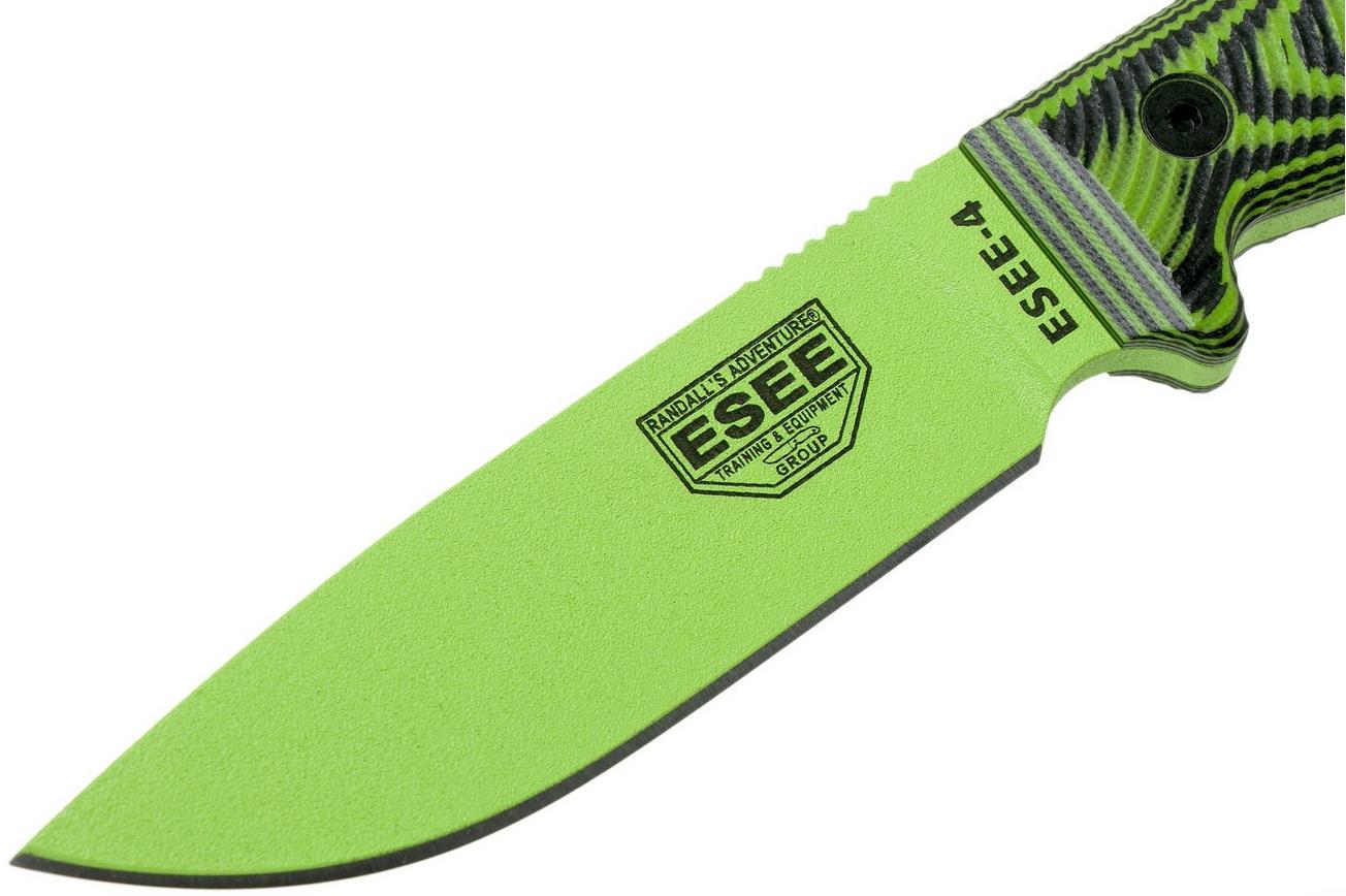 ESEE Model 4 Venom Green Blade 3D Neon Green-Black G10 survivalmes 4PVG-007 zwarte schede   riemclip