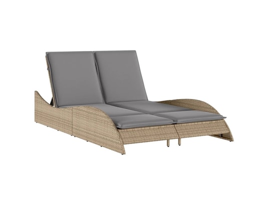 VIDAXL - Bain de soleil Chaise longue avec coussins beige 114x205x73 cm résine tress...