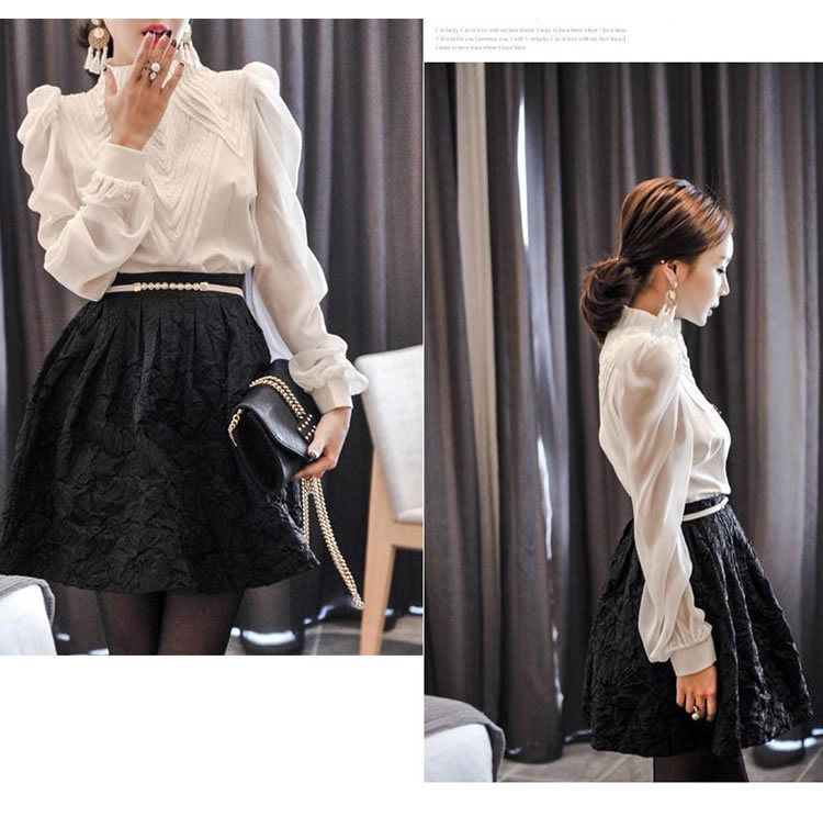 Aurora - Blouse met pofmouwen en col