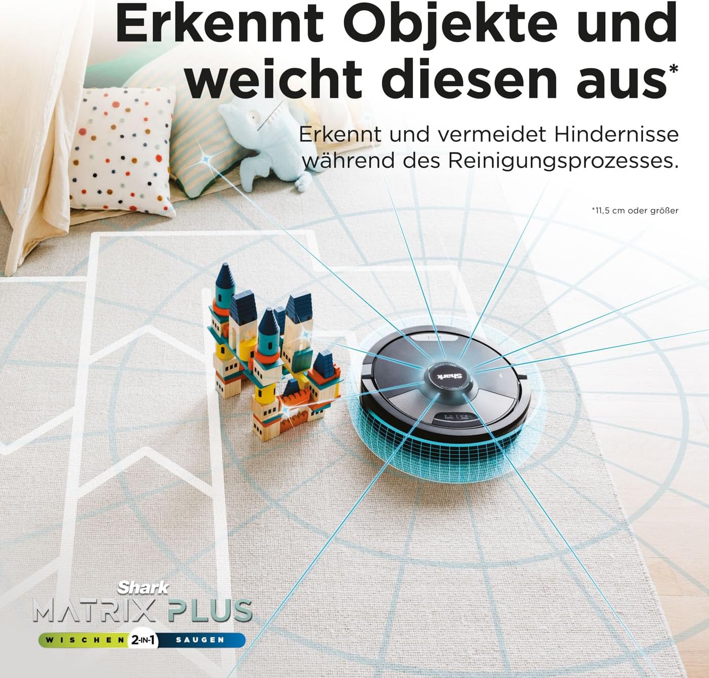 Shark Matrix Plus 2-in-1 Wisch- & Saugroboter mit LiDAR-Home Mapping, Matrix- & Kantenreinigung, für Teppich, Hartböden & Tierhaare, Selbstaufladend, Anti-Allergen, WiFi/App, Schwarz