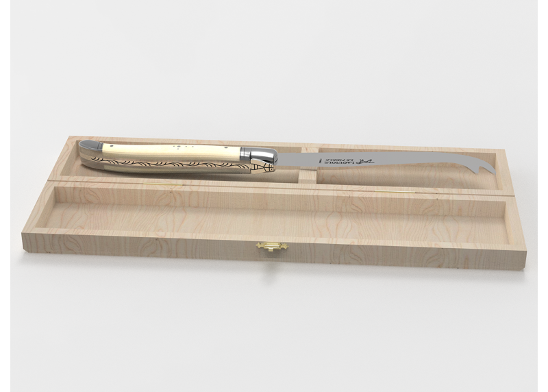 Couteau à fromage Laguiole avec un manche en os de bovin et mitres en acier inoxydable